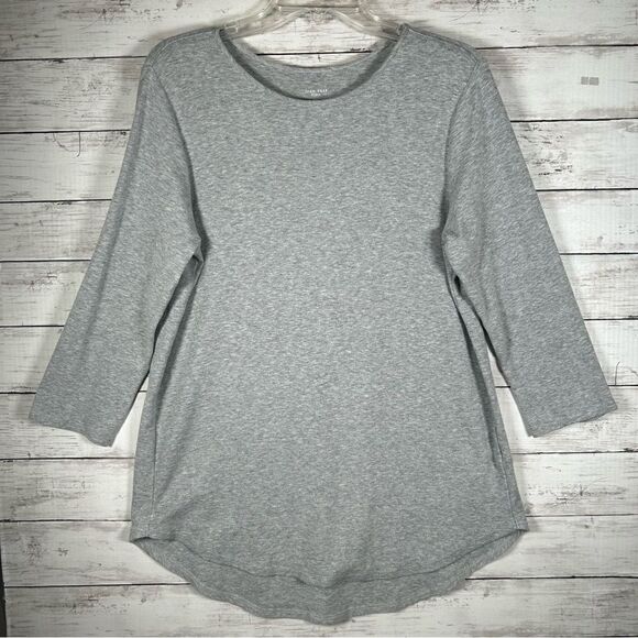 Joan Vass Crew Neck Long Sleeve High Low Tunic Top Pullover Grey Stretch Peru M - Picture 1 of 6